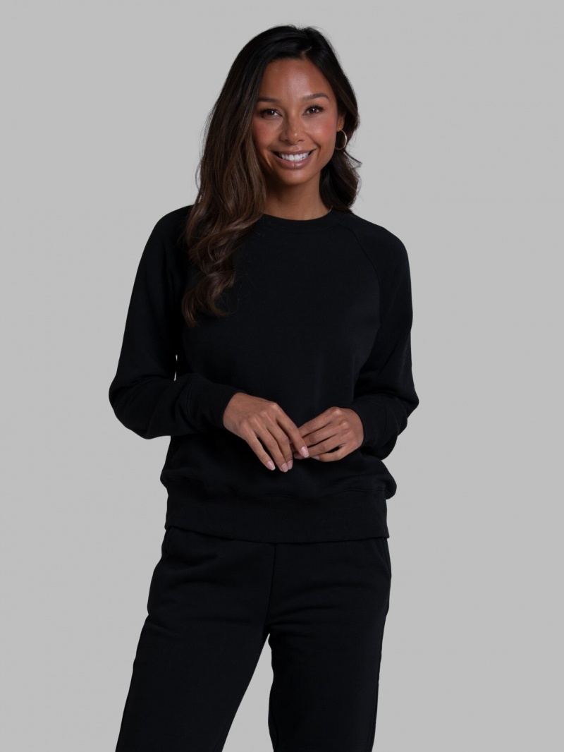 Women's Fruit Of The Loom Crafted Comfort Favorite Fleece Crew Sweatshirt Black Ink | XMN570861