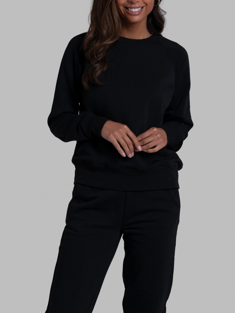 Women's Fruit Of The Loom Crafted Comfort Favorite Fleece Crew Sweatshirt Black Ink | XMN570861