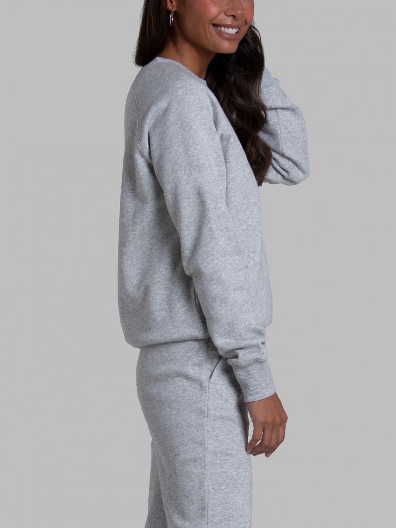 Women's Fruit Of The Loom Crafted Comfort Favorite Fleece Crew Sweatshirt Light Grey | TBR079416