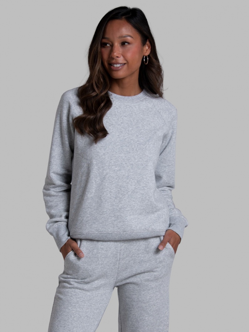 Women\'s Fruit Of The Loom Crafted Comfort Favorite Fleece Crew Sweatshirt Light Grey | TBR079416