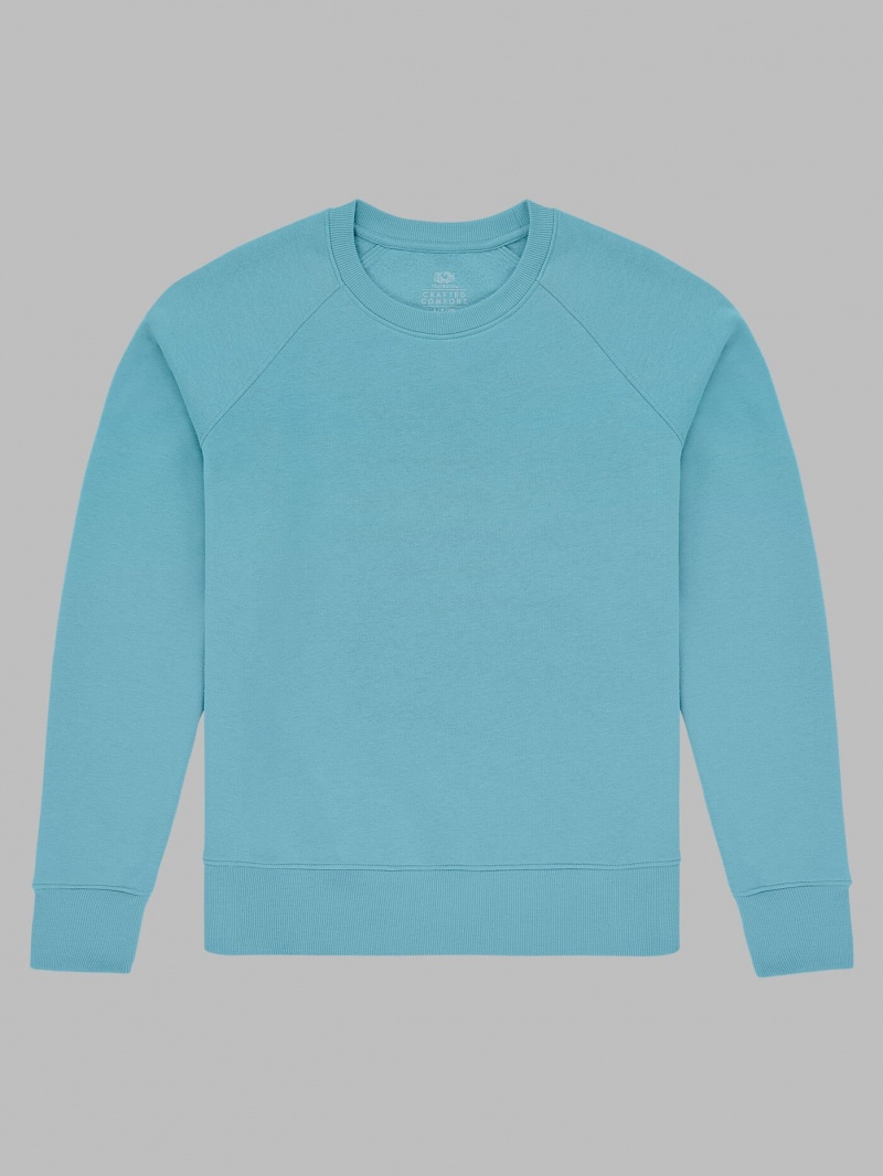 Women's Fruit Of The Loom Crafted Comfort Favorite Fleece Crew Sweatshirt Neptune Blue | MSD541267