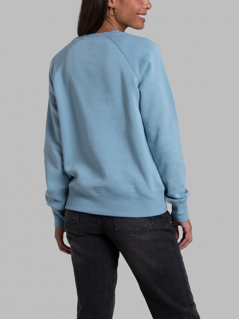 Women's Fruit Of The Loom Crafted Comfort Favorite Fleece Crew Sweatshirt Neptune Blue | MSD541267