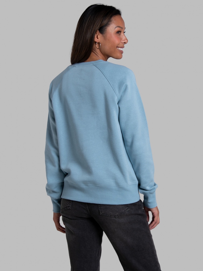 Women's Fruit Of The Loom Crafted Comfort Favorite Fleece Crew Sweatshirt Neptune Blue | MSD541267