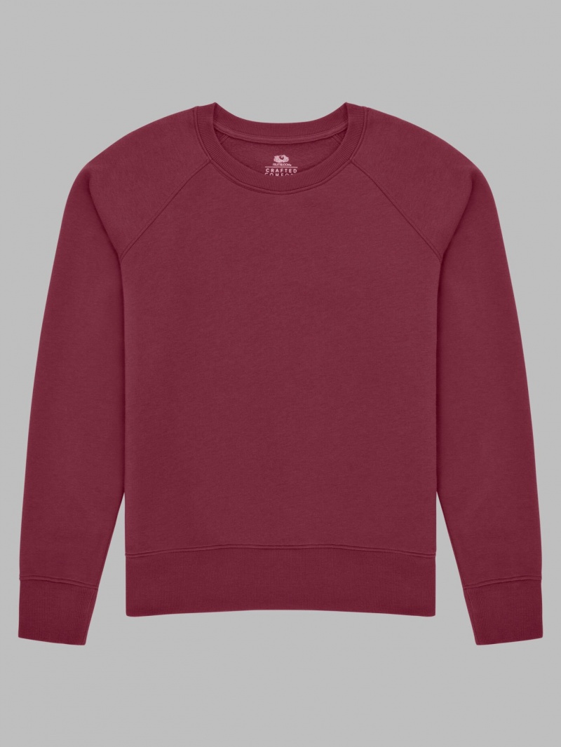 Women's Fruit Of The Loom Crafted Comfort Favorite Fleece Crew Sweatshirt Ruby Wine | XAJ623879