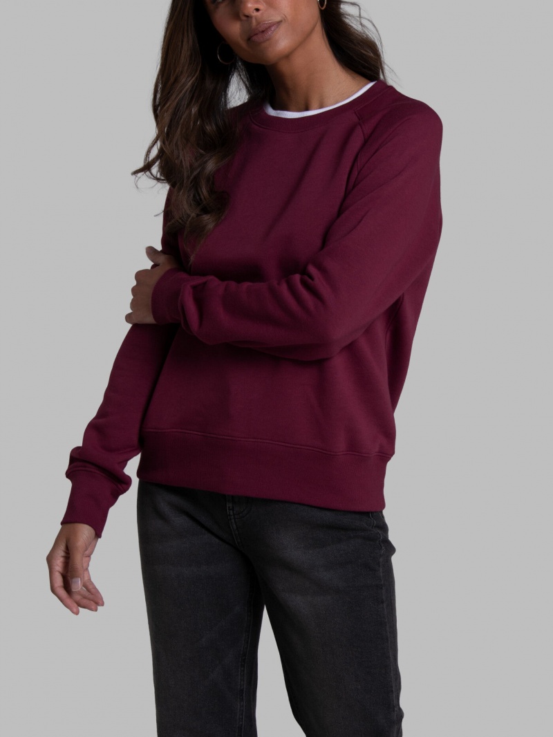 Women's Fruit Of The Loom Crafted Comfort Favorite Fleece Crew Sweatshirt Ruby Wine | XAJ623879