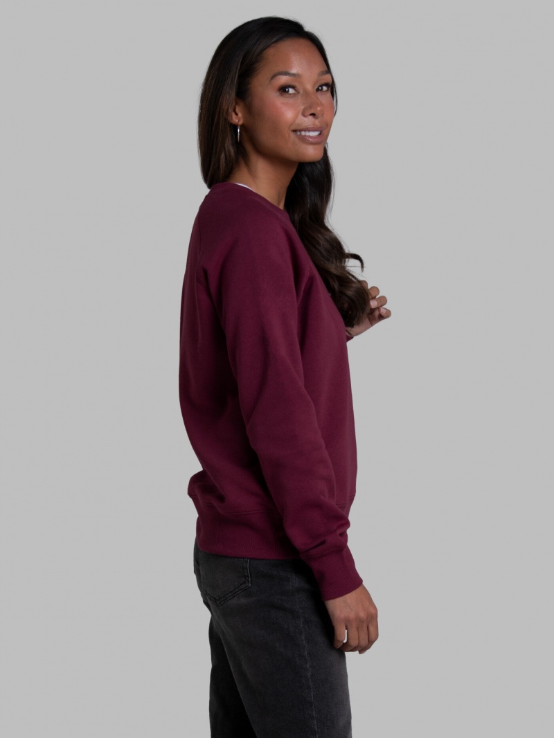 Women's Fruit Of The Loom Crafted Comfort Favorite Fleece Crew Sweatshirt Ruby Wine | XAJ623879