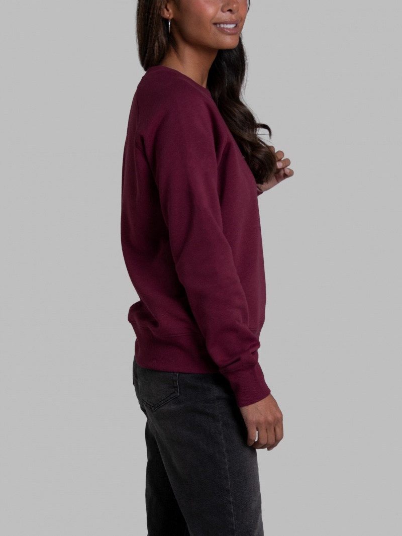 Women's Fruit Of The Loom Crafted Comfort Favorite Fleece Crew Sweatshirt Ruby Wine | XAJ623879