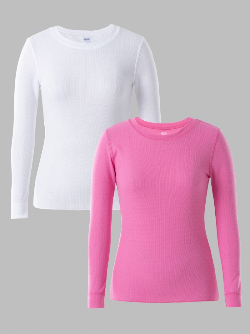 Women's Fruit Of The Loom Crew Neck Thermal, 2 Pack Tops Pink Berry/White | CYB295461