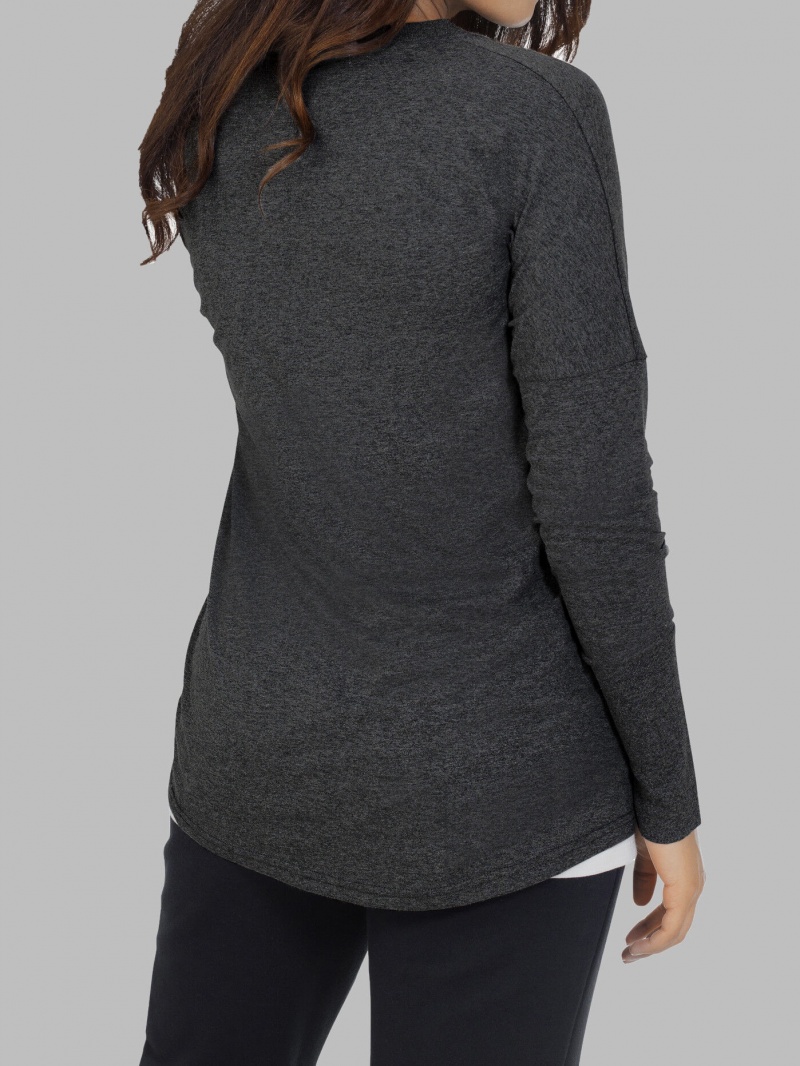 Women's Fruit Of The Loom Essentials Long Sleeve Scoop Neck T Shirts Black | AJP057684