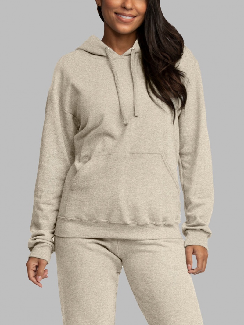 Women's Fruit Of The Loom EverSoft® Fleece Pullover Hoodie Khaki | LOG687023