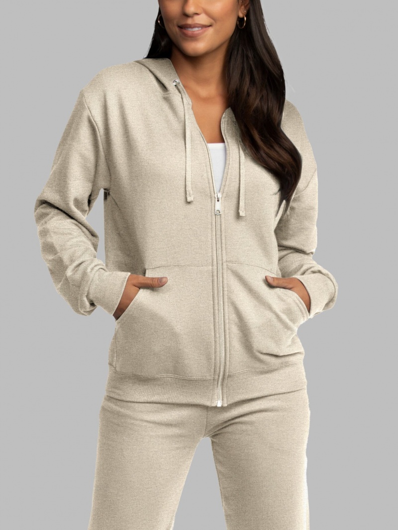 Women's Fruit Of The Loom EverSoft® Fleece Full Zip, Extended Sizes Hoodie Khaki | YKE058263