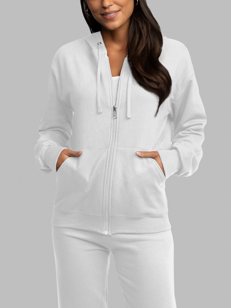 Women's Fruit Of The Loom EverSoft® Fleece Full Zip, Extended Sizes Hoodie White | FCQ318462