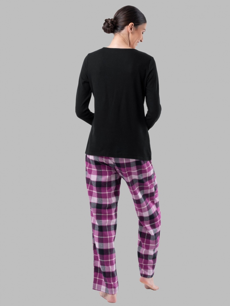 Women's Fruit Of The Loom Flannel Bottom, 2 Piece Set Sleepwear Black/ | PZU105987