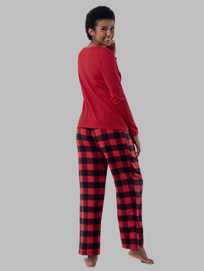 Women's Fruit Of The Loom Flannel Bottom, 2 Piece Set Sleepwear Radiant Red/Buffalo Check | GIF290583