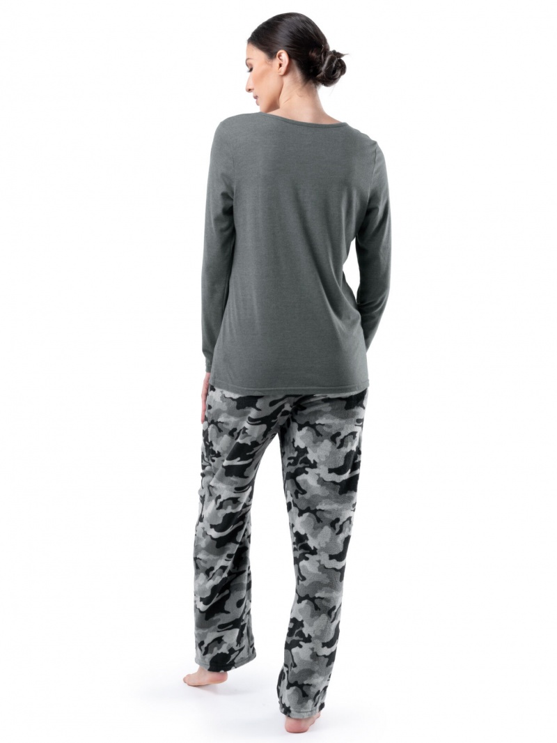 Women's Fruit Of The Loom Fleece Bottom, 2 Piece Set Sleepwear Grey /Black Camo | VYR673495