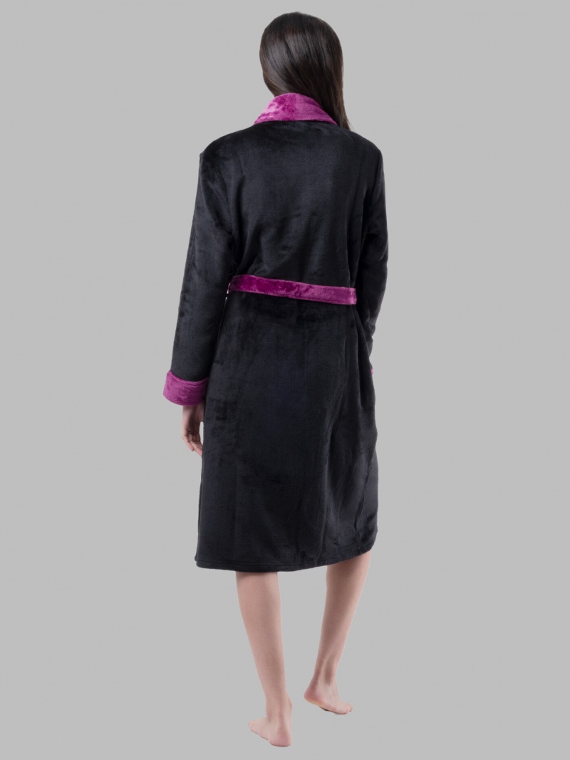 Women's Fruit Of The Loom Fleece Robe Sleepwear Black/Royal Berry | XWO305179