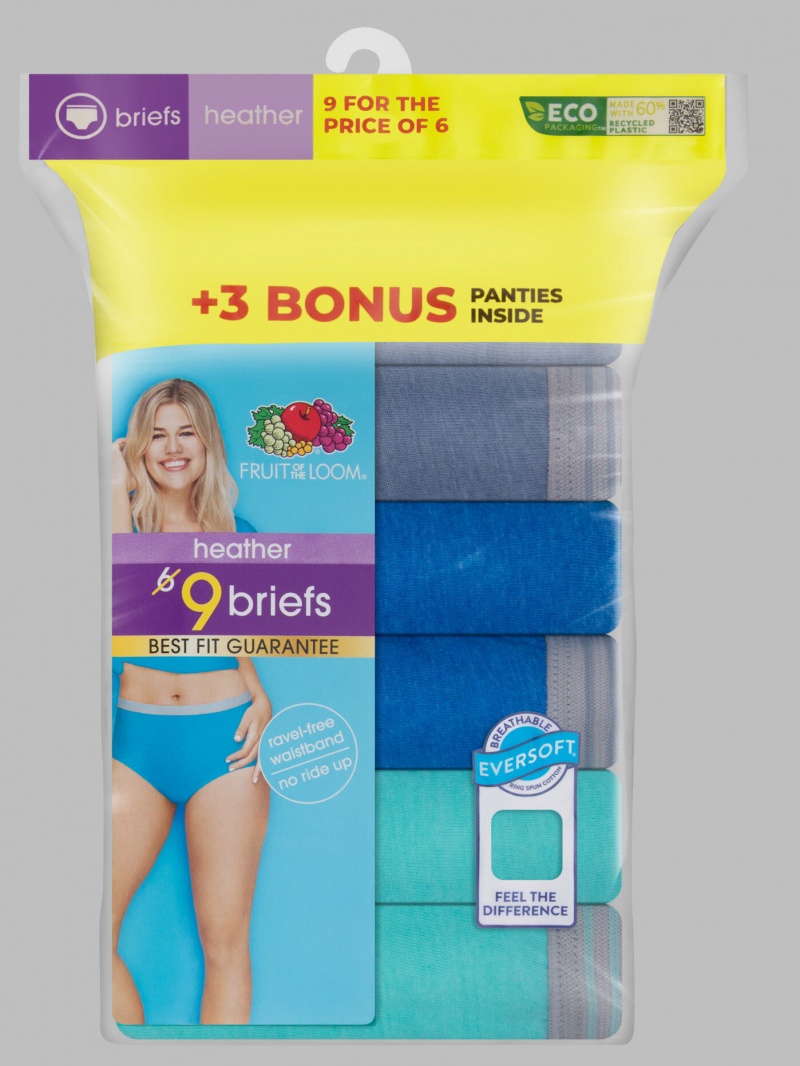 Women's Fruit Of The Loom Heather, 6+3 Bonus Pack Briefs Assorted | UZG241859