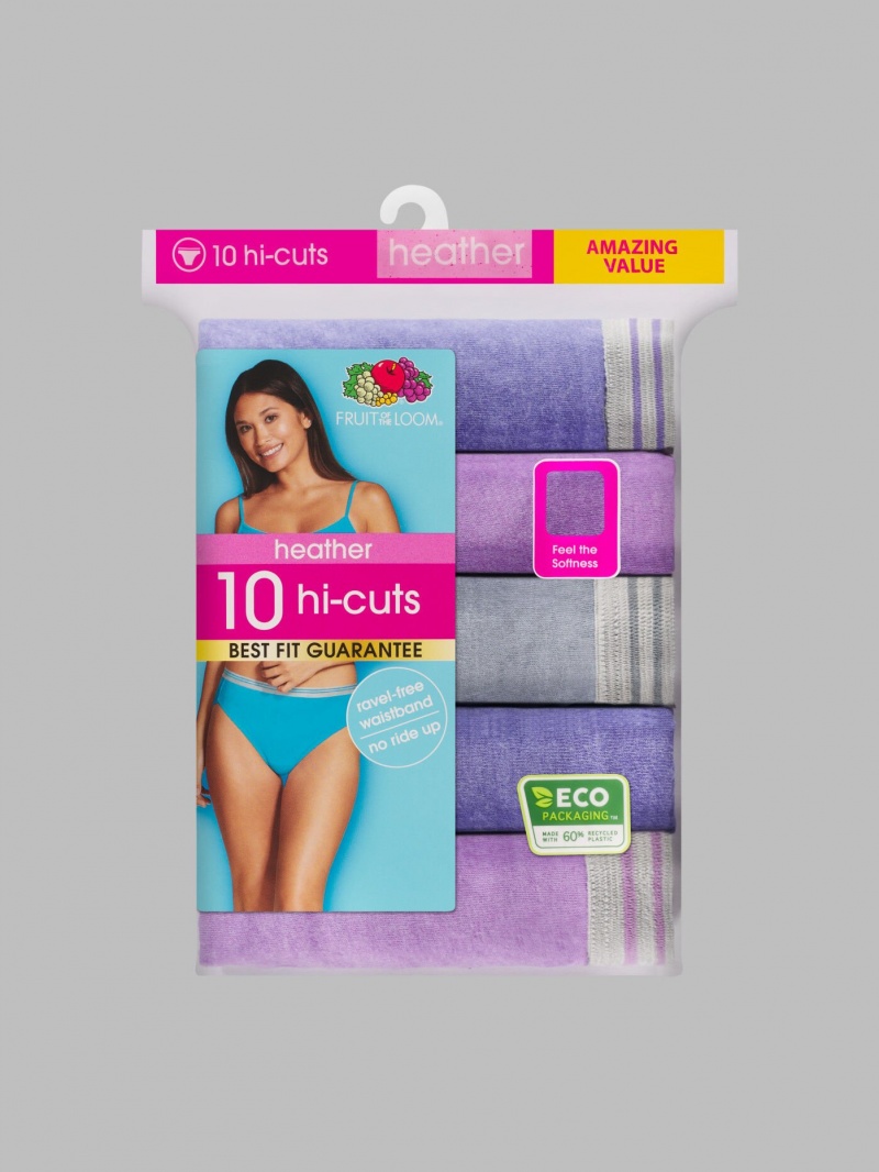 Women's Fruit Of The Loom Heather Hi Cut, 10 Pack Panties Assorted | HRD906428