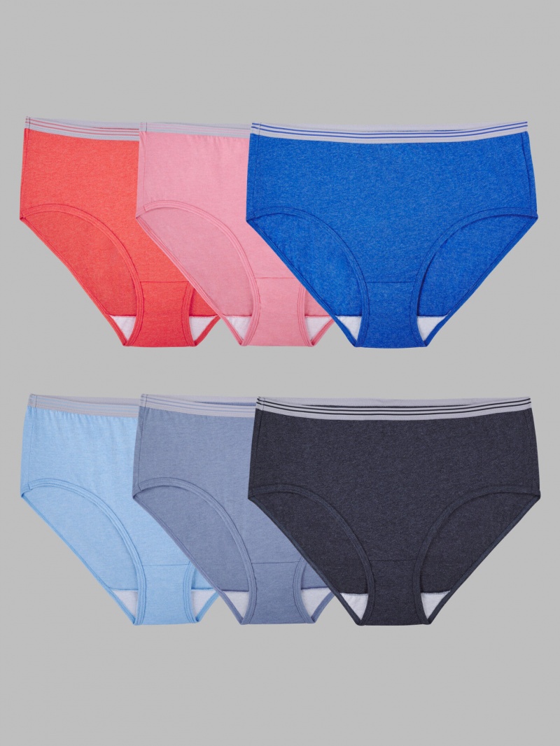 Women's Fruit Of The Loom Heather Low Rise, 6 Pack Briefs Assorted | BSW473289