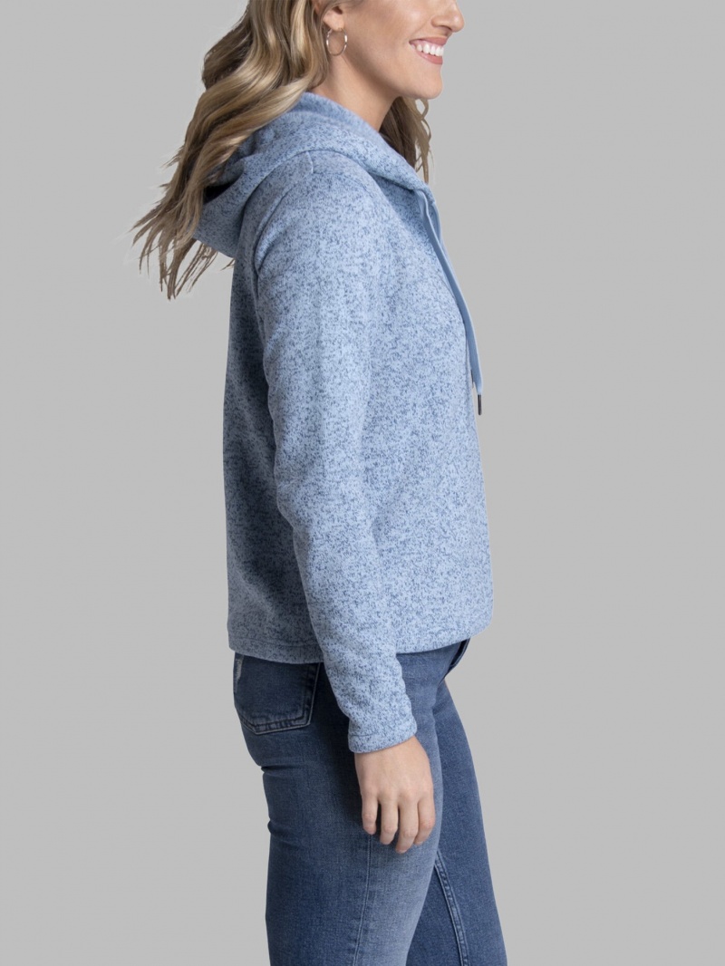 Women's Fruit Of The Loom Ladies Sweater Fleece Quarter Zip Pullover Hoodie Blue Ashes | ZCS102679