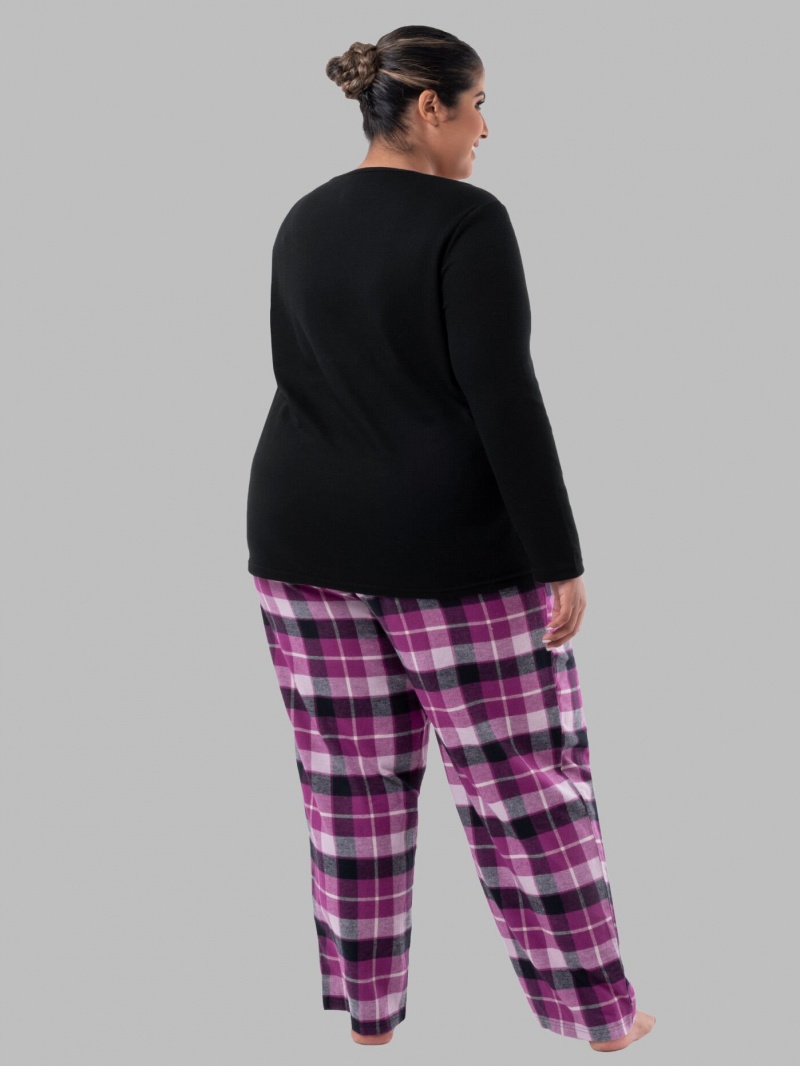 Women's Fruit Of The Loom Plus Flannel Bottom, 2 Piece Set Pajamas Black/ | EDW956210