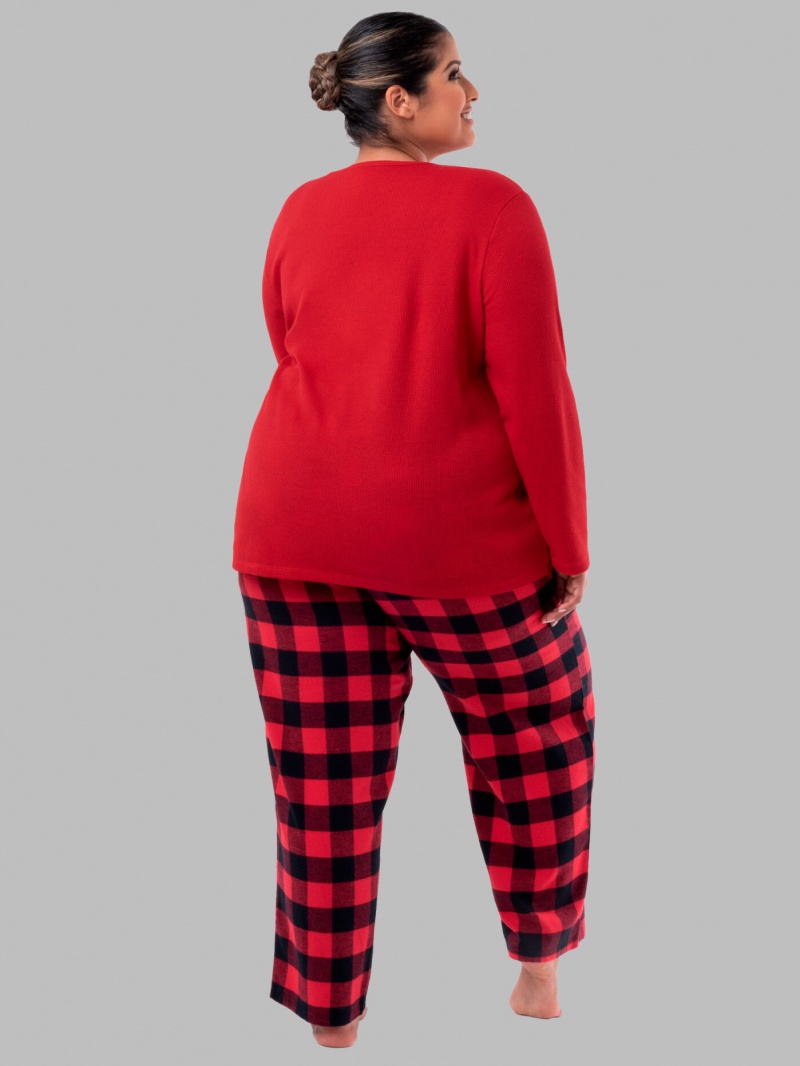 Women's Fruit Of The Loom Plus Flannel Bottom, 2 Piece Set Pajamas Radiant Red/Buffalo Check | APZ704392