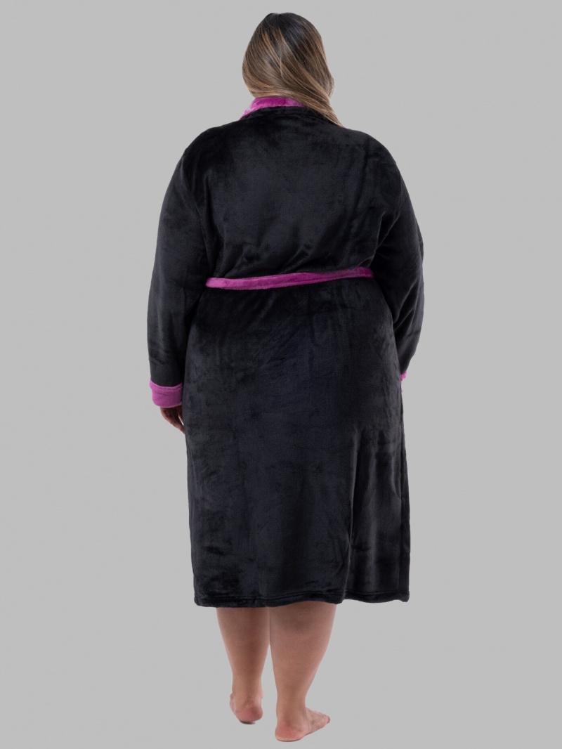 Women's Fruit Of The Loom Plus Fleece Robe Sleepwear Black/Royal Berry | LGB316092