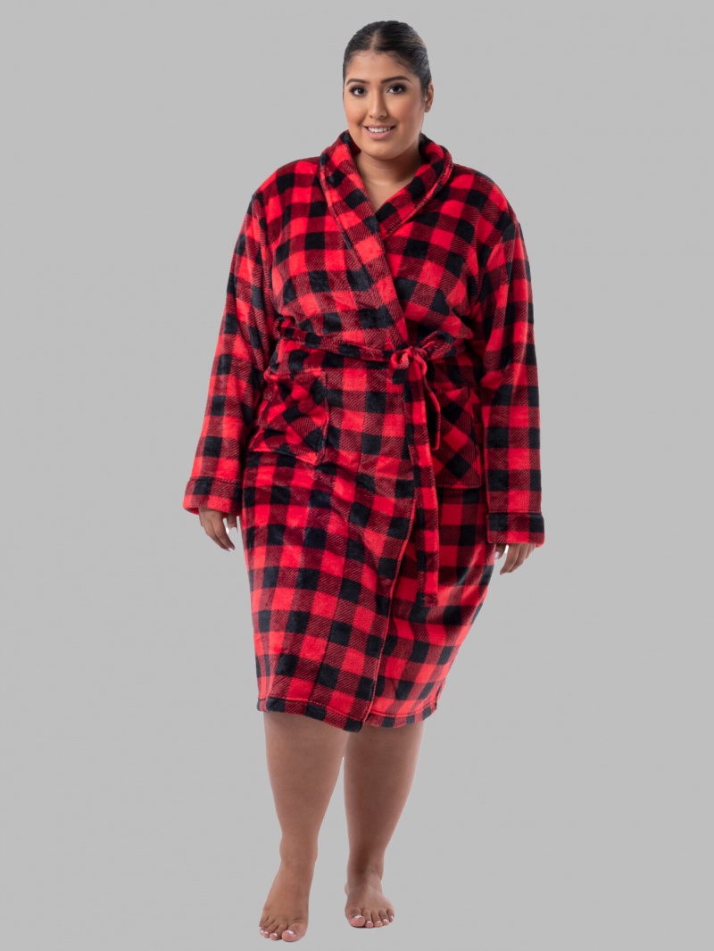 Women\'s Fruit Of The Loom Plus Fleece Robe Sleepwear Buffalo Check | TLZ827014