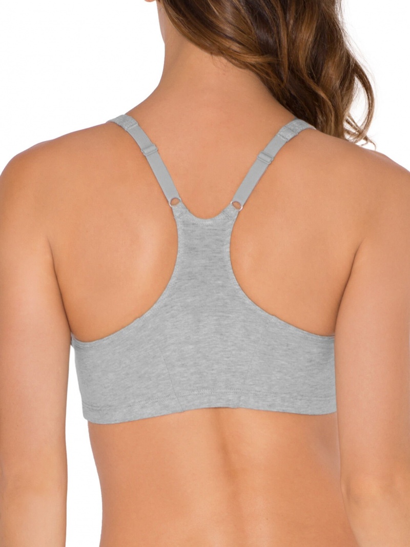 Women's Fruit Of The Loom Shirred Front Racerback Sports Bra 3-Pack Sports Bra Mint Chip/White/Grey | LUZ096315