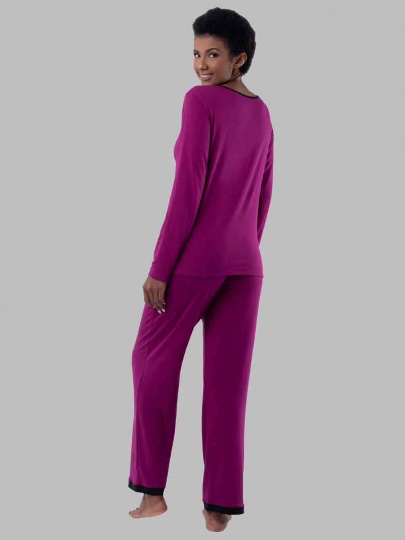 Women's Fruit Of The Loom Soft Breathable Crew Neck Long Sleeve Shirt Pant, 2-Piece Set Pajamas Senberry | FLG384296