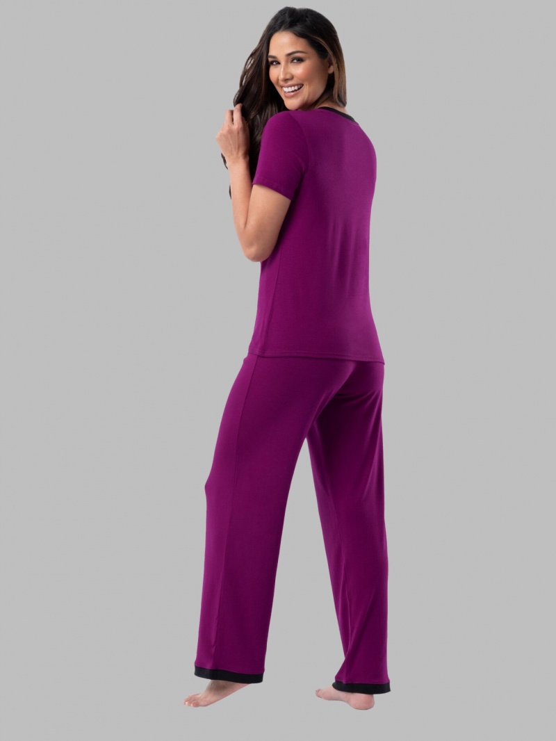 Women's Fruit Of The Loom Soft Breathable V-Neck Pant, 2-Piece Set Pajamas Senberry | UTV930865