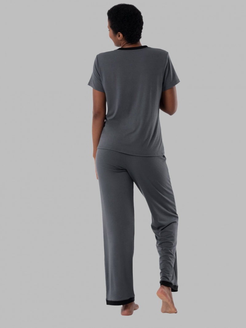 Women's Fruit Of The Loom Soft Breathable V-Neck Pant, 2-Piece Set Pajamas Monument | VOF206435