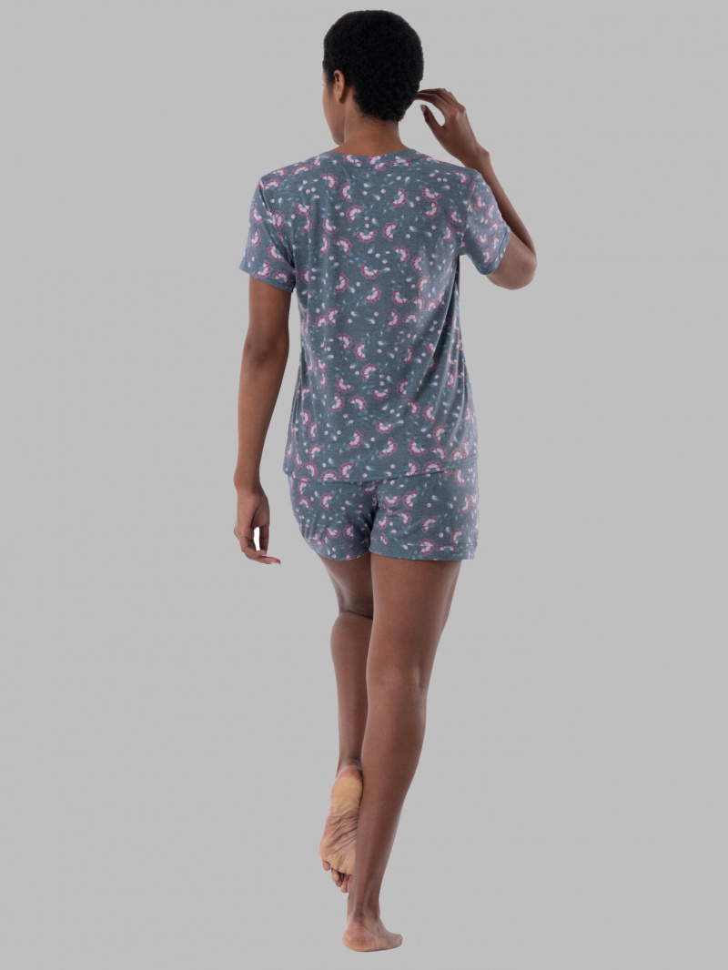 Women's Fruit Of The Loom Soft Breathable V-Neck Short, 2-Piece Set Pajamas Floral Print | EKA504821