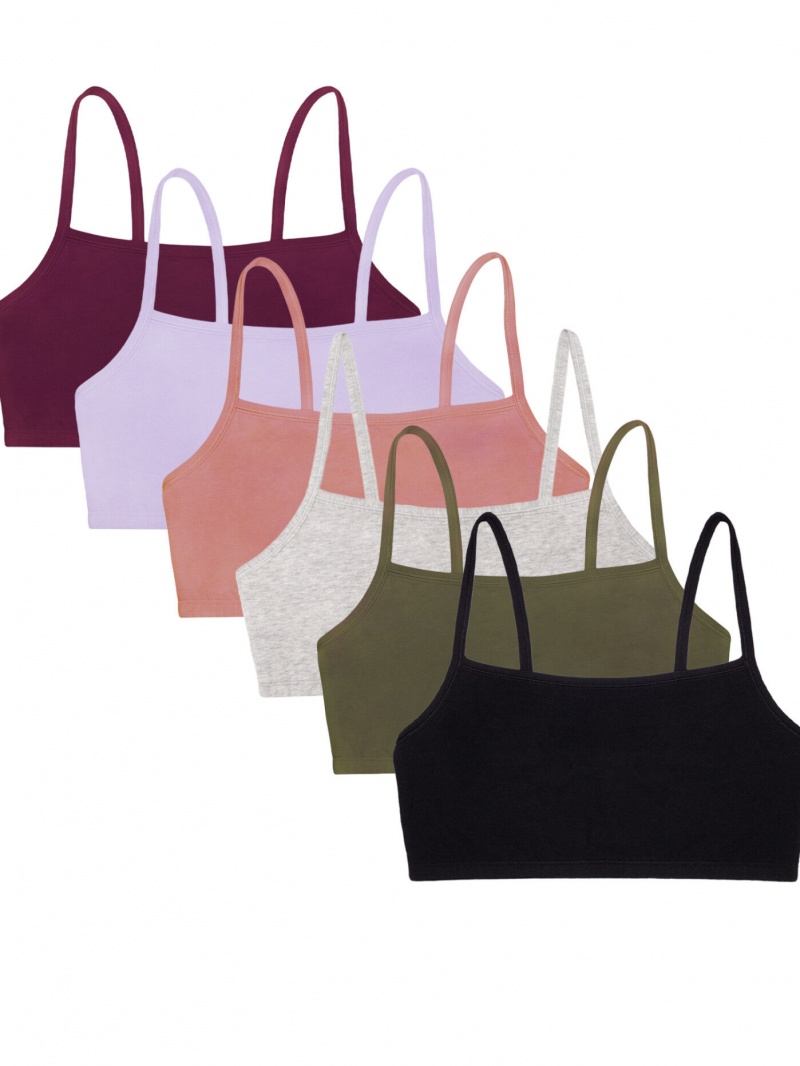 Women's Fruit Of The Loom Strappy, 6 Pack Sports Bra Black/Grey/Olive/Lilac/Dusk | VKN145609