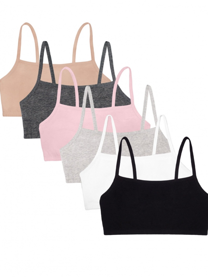 Women's Fruit Of The Loom Strappy, 6 Pack Sports Bra Sand/White/Grey/Black/Blush/Charcoal | MAC159470