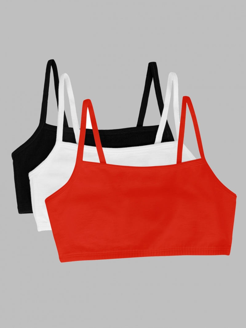 Women's Fruit Of The Loom Strappy Sports Bra, 3 Pack Sports Bra Black/White/Red Hot | VAU108734