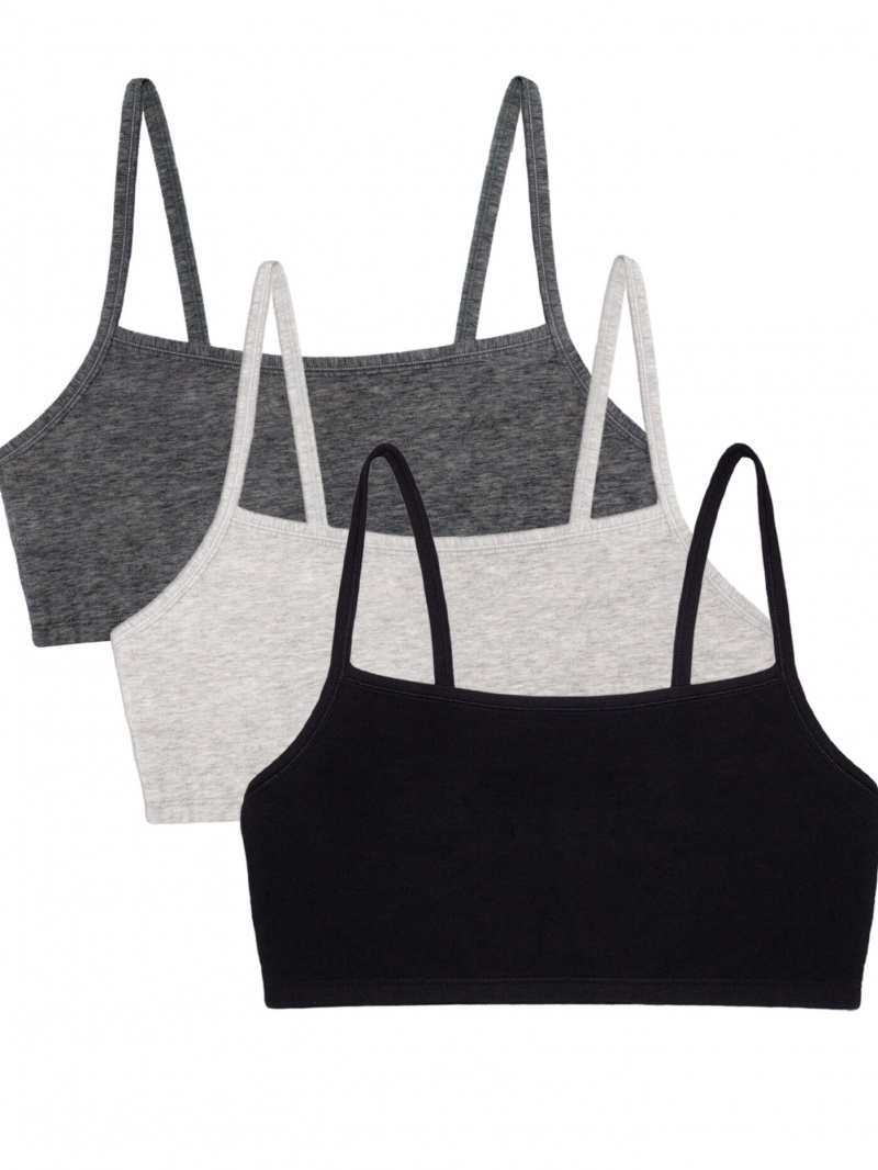 Women's Fruit Of The Loom Strappy Sports Bra, 3 Pack Sports Bra Black/Grey/Charcoal | WAU703942