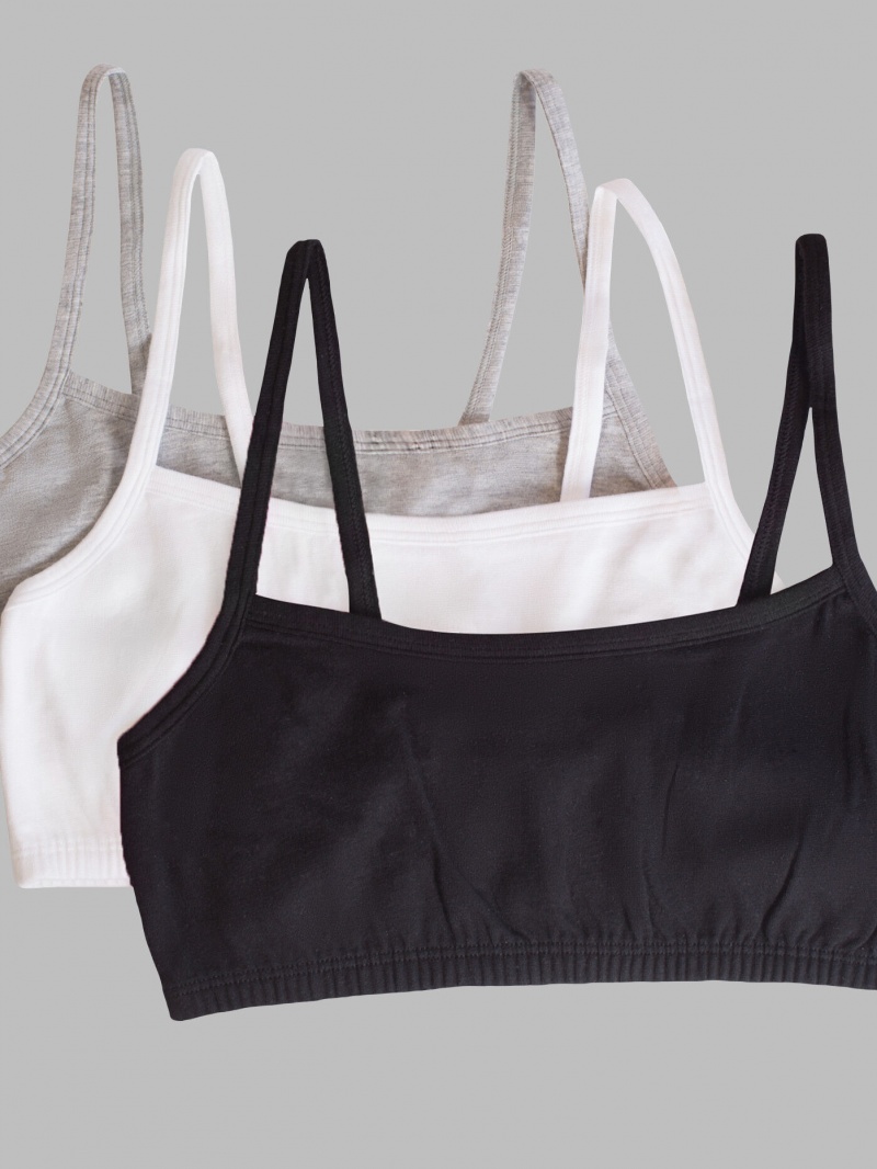 Women's Fruit Of The Loom Strappy Sports Bra, 3 Pack Sports Bra Black/White/Grey | VZM901347