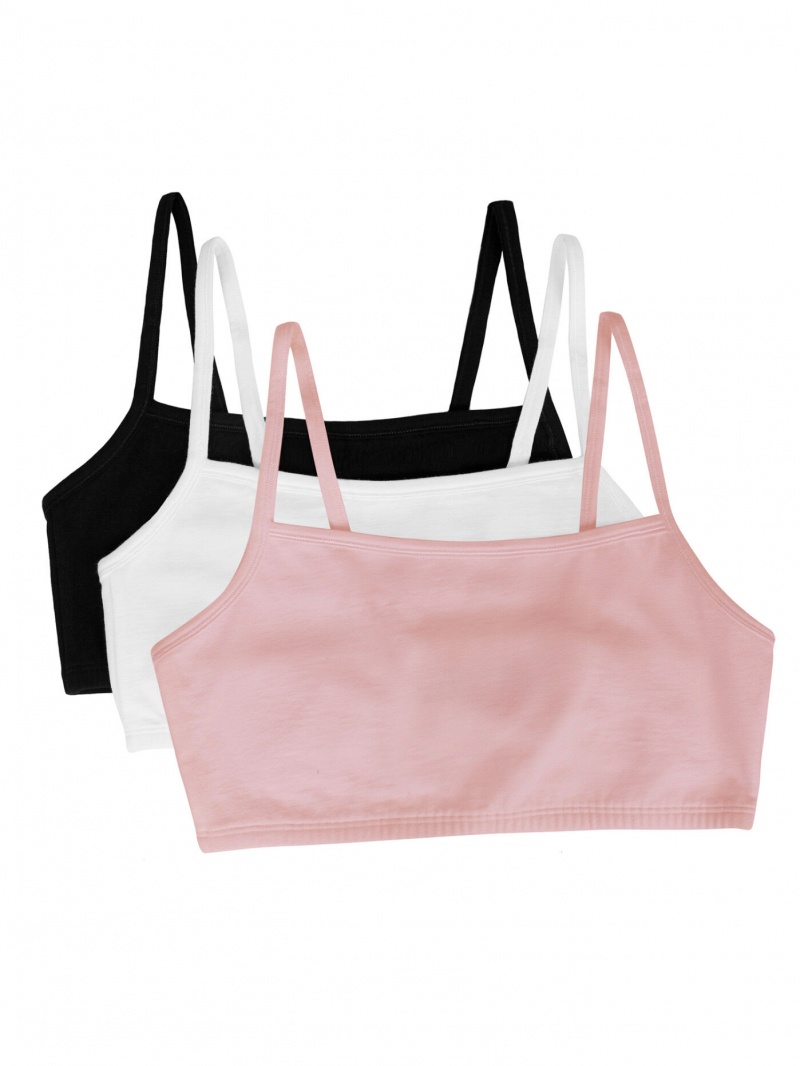 Women's Fruit Of The Loom Strappy Sports Bra, 3 Pack Sports Bra Blushing Rose/White/Black | TNL795204