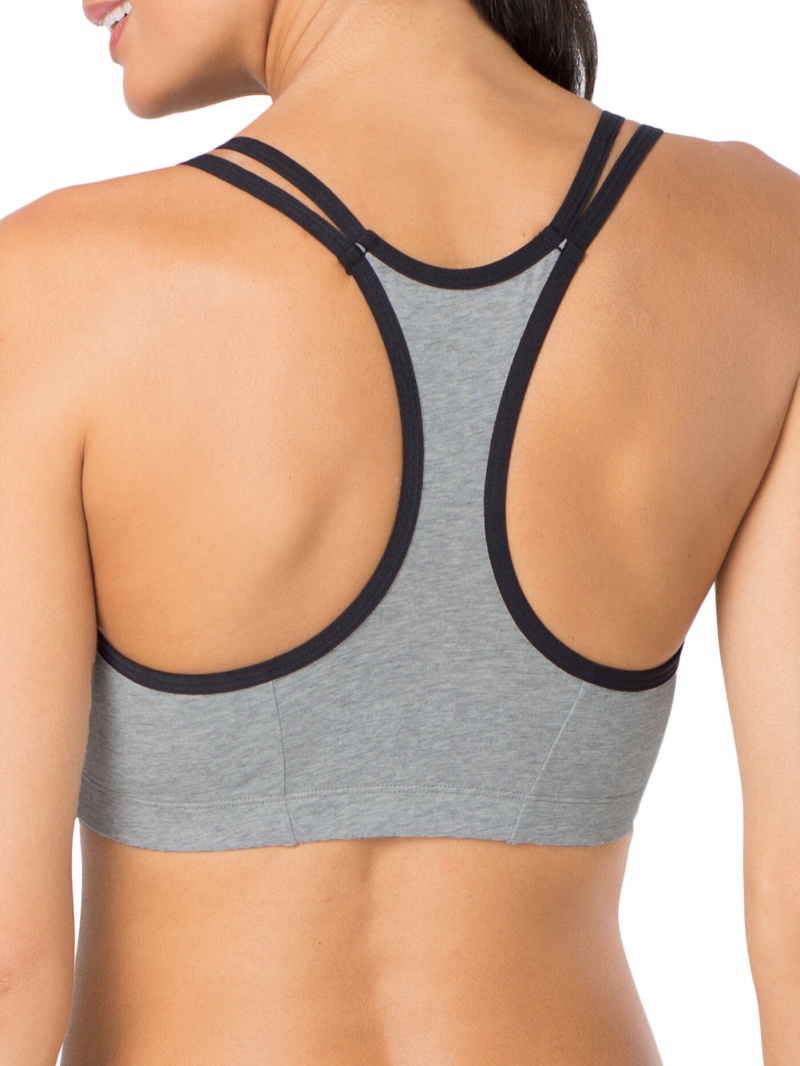 Women's Fruit Of The Loom Strappy Sports Bra, 3 Pack Sports Bra Grey With Black/White/Black | JVG154062