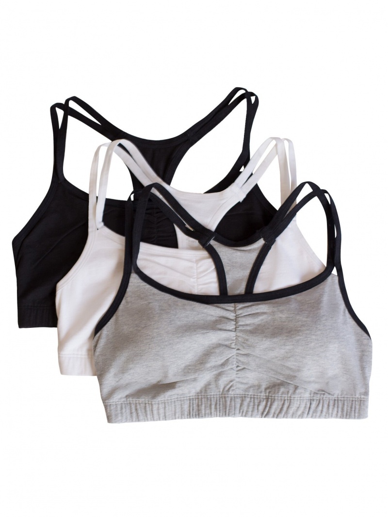 Women's Fruit Of The Loom Strappy Sports Bra, 3 Pack Sports Bra Grey With Black/White/Black | JVG154062