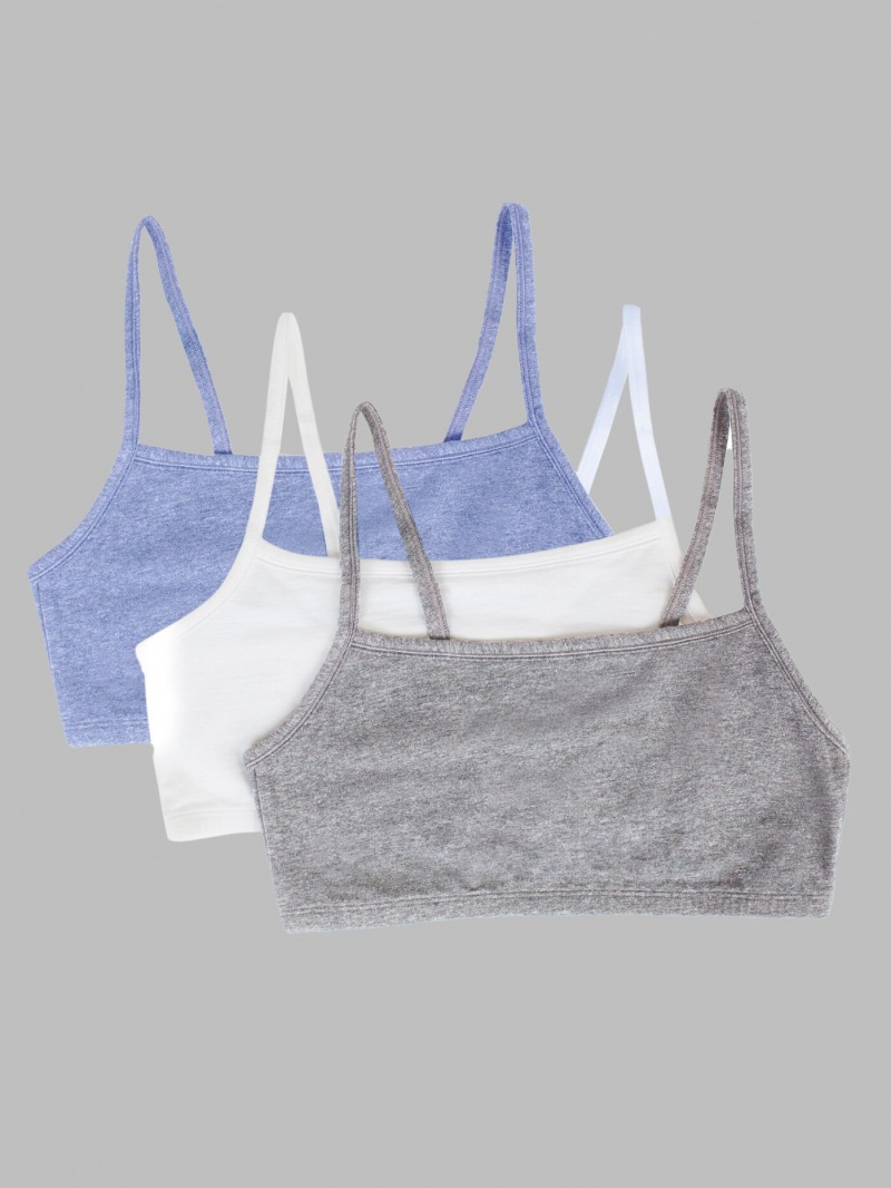 Women's Fruit Of The Loom Strappy Sports Bra, 3 Pack Sports Bra Grey/White/Blue | FAY089426