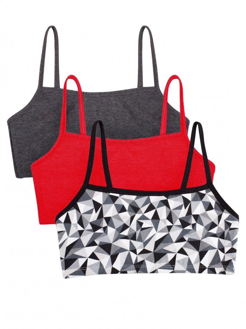 Women's Fruit Of The Loom Strappy Sports Bra, 3 Pack Sports Bra Kaleidoscope/Charcoal/Red Hot | KFR357162