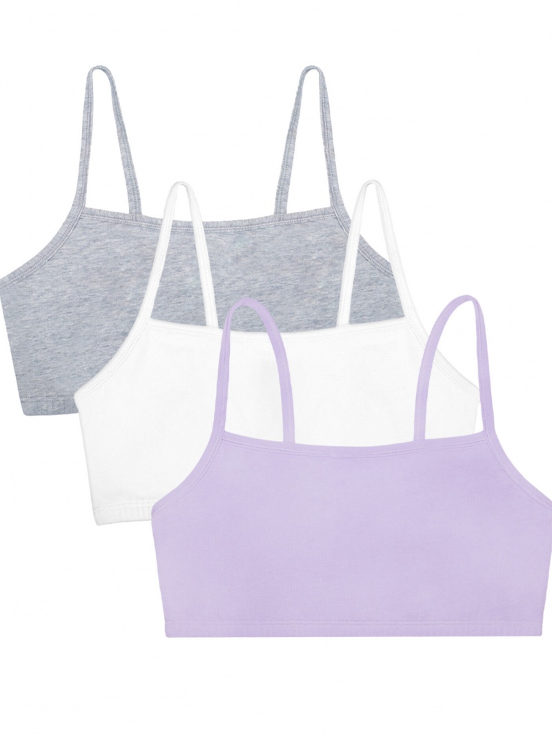 Women's Fruit Of The Loom Strappy Sports Bra, 3 Pack Sports Bra Lilac Whisper/White/Grey | CZL128703