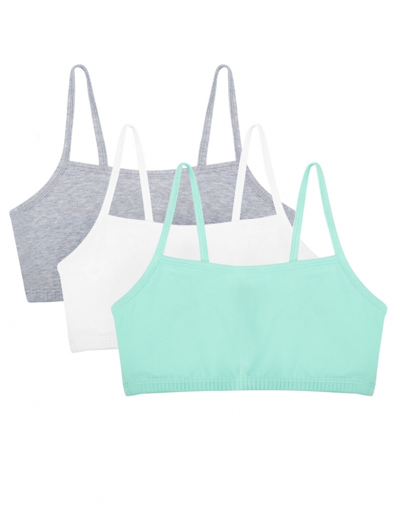 Women's Fruit Of The Loom Strappy Sports Bra, 3 Pack Sports Bra Mint Chip/White/Grey | WBR372014