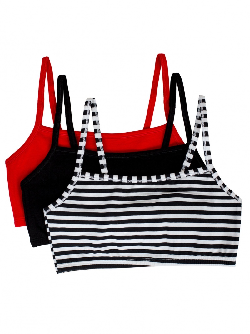 Women's Fruit Of The Loom Strappy Sports Bra, 3 Pack Sports Bra Skinny Stripe/Blacl/Red Hot | CNZ298541