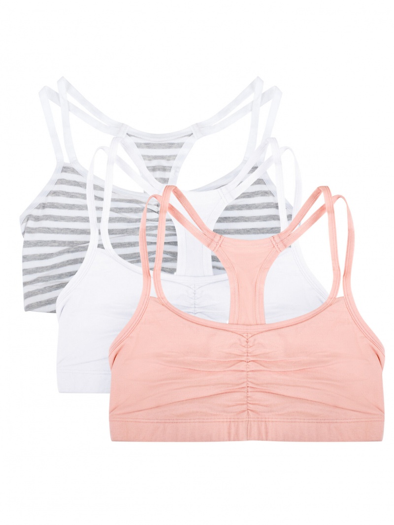 Women's Fruit Of The Loom Strappy Sports Bra, 3 Pack Sports Bra Skinny Stripe/White/Blushing Rose | FIB568279