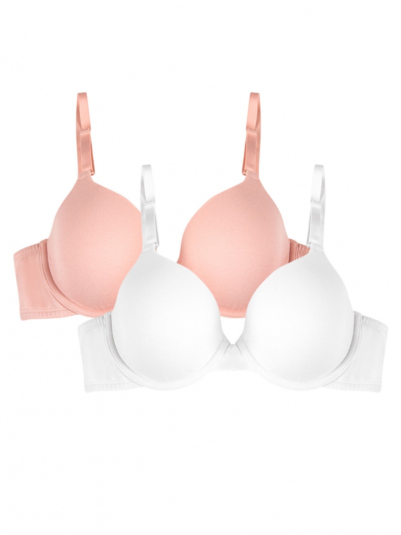 Women\'s Fruit Of The Loom T-Shirt Bra, 2 Pack Underwire Bra White/Blushing Rose | COY172436