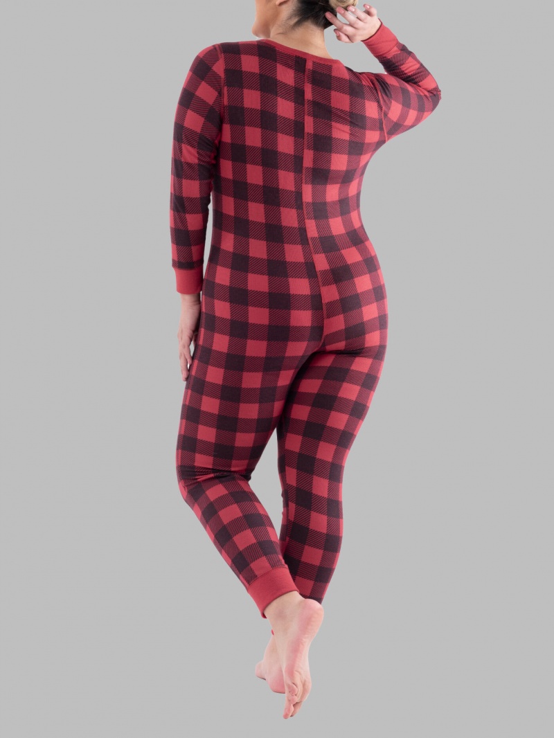 Women's Fruit Of The Loom Waffle Union Suit Buffalo Check | WOS403586