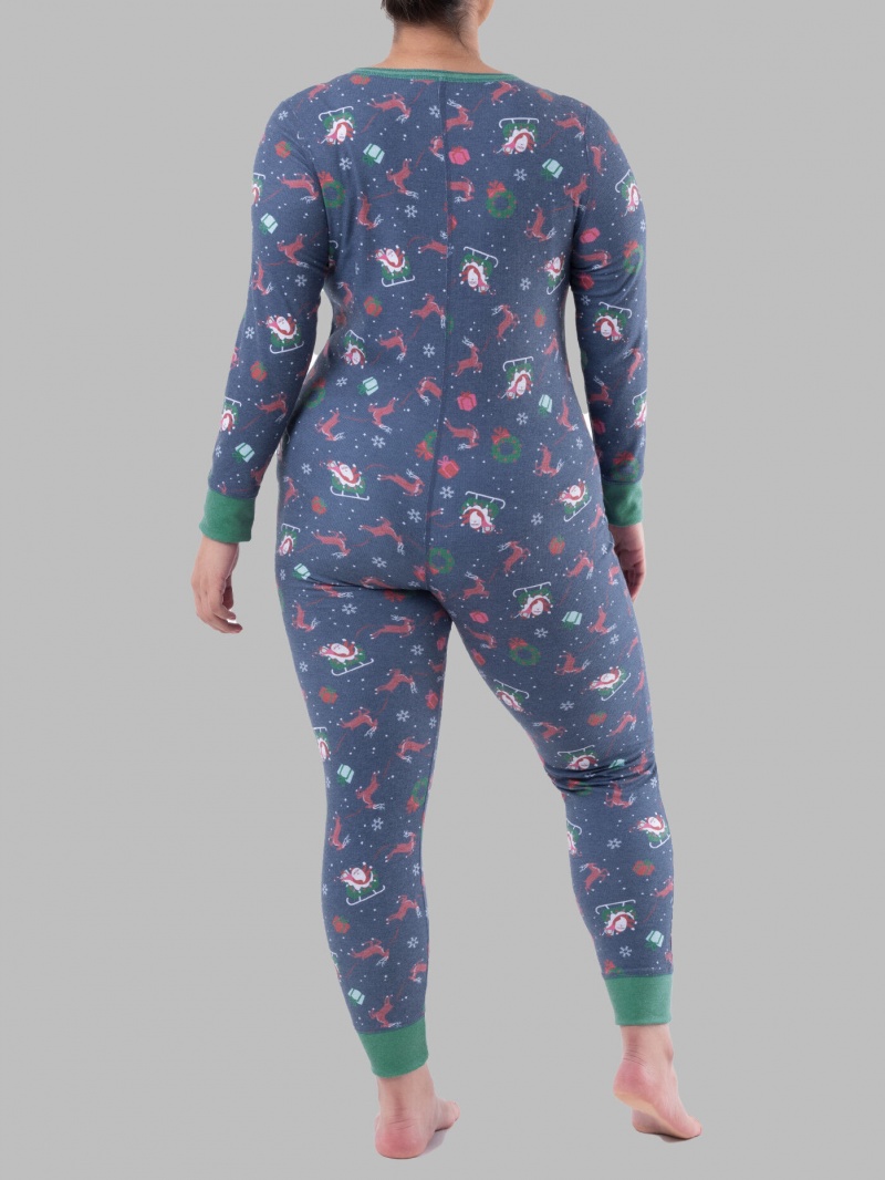 Women's Fruit Of The Loom Waffle Union Suit Santa's Sleigh | AIS863745